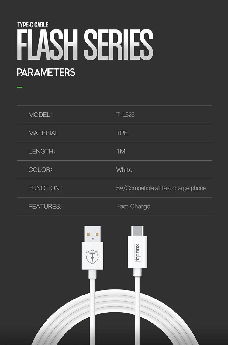 T-phox 100 см 5A usb type C кабель Supercharge для HUAWEI P30 P20 Pro Oneplus 6T USB C кабель для передачи данных type-C