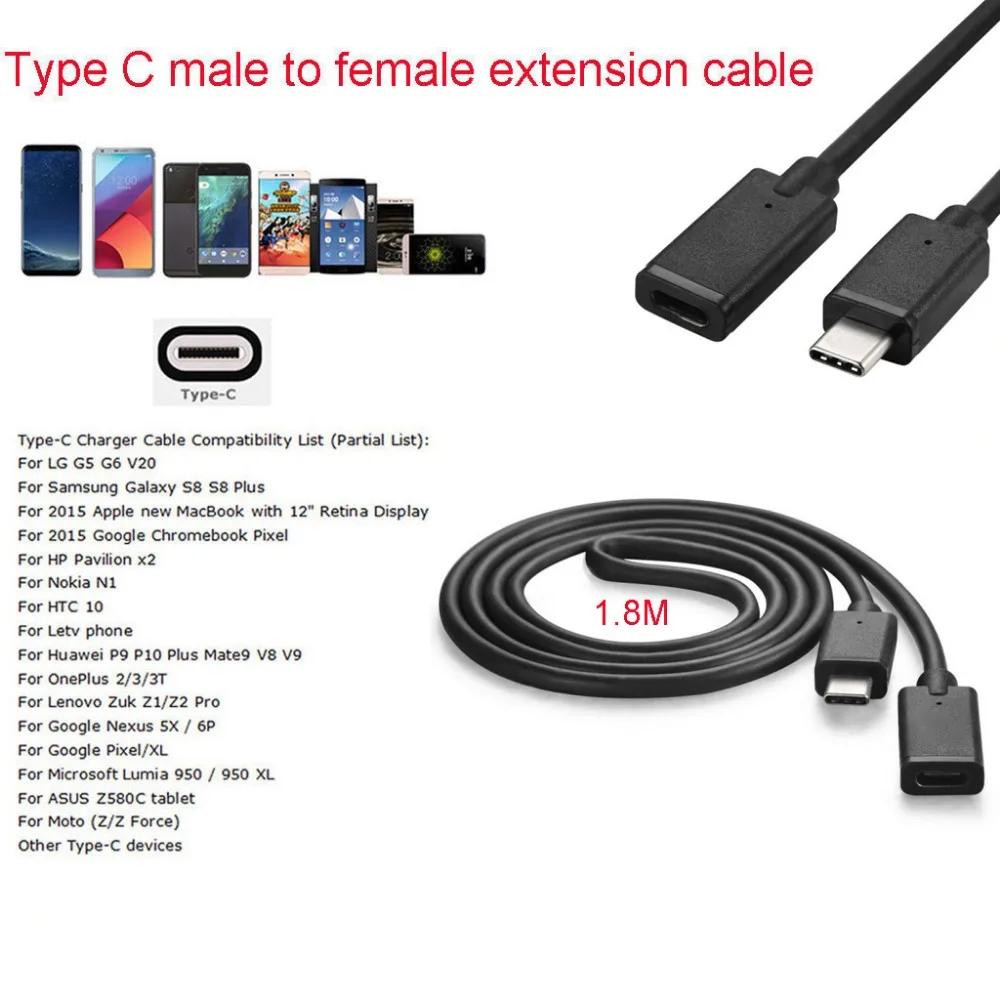 Удлинительный кабель USB 3 1 Type C для Samsung S8 LG G6 G5 Oneplus 2 3T Nintendo Switch MacBook Huawei P9 P10 Mate|extension