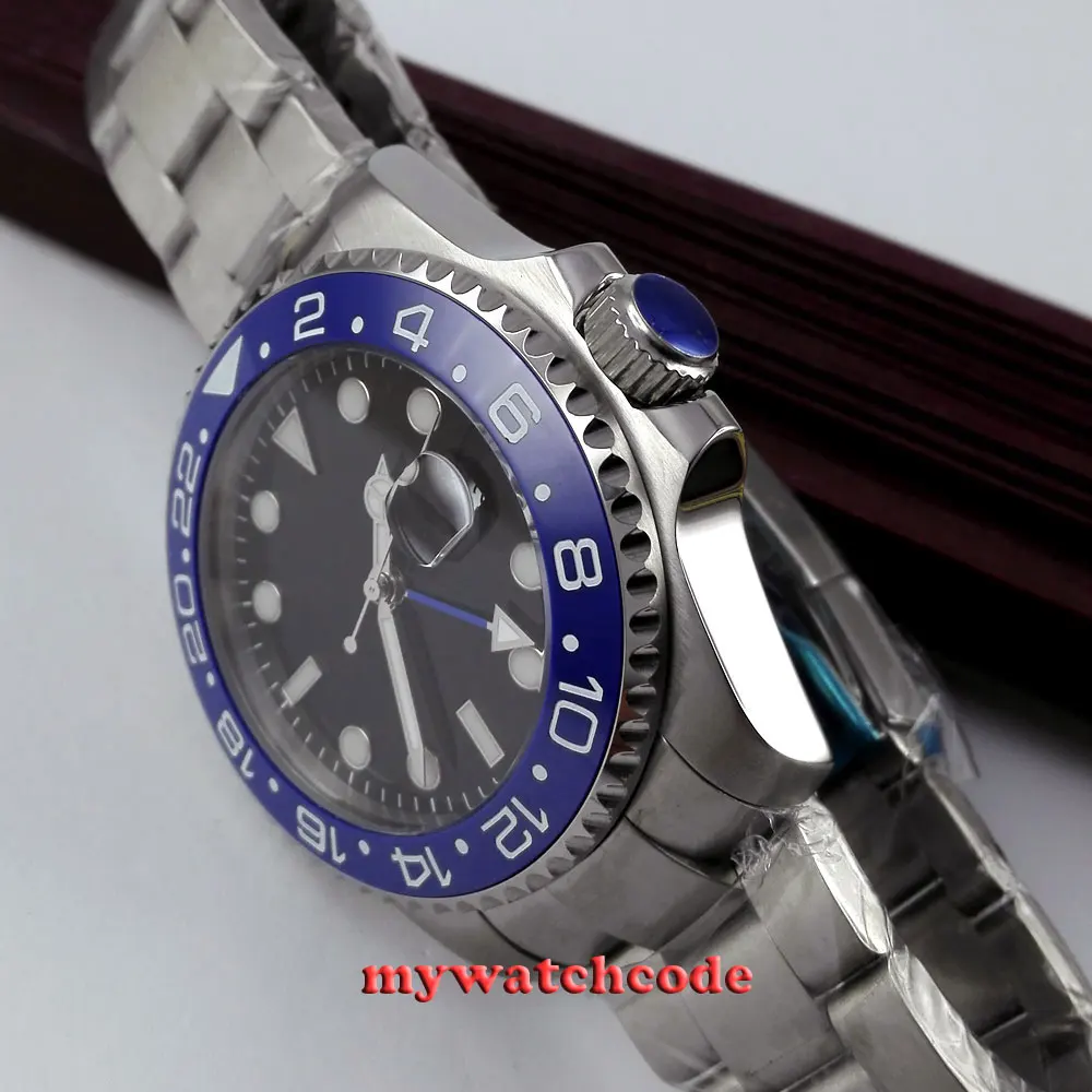 Автоматические часы parnis с черным циферблатом и керамическим ободком 43 мм 348|watch