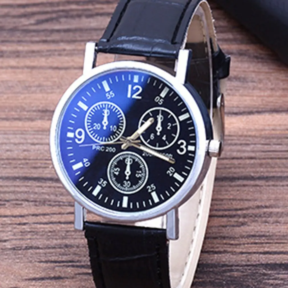 Мужские Бизнес часы календарь PU Кожаный ремешок водонепроницаемые три глаза