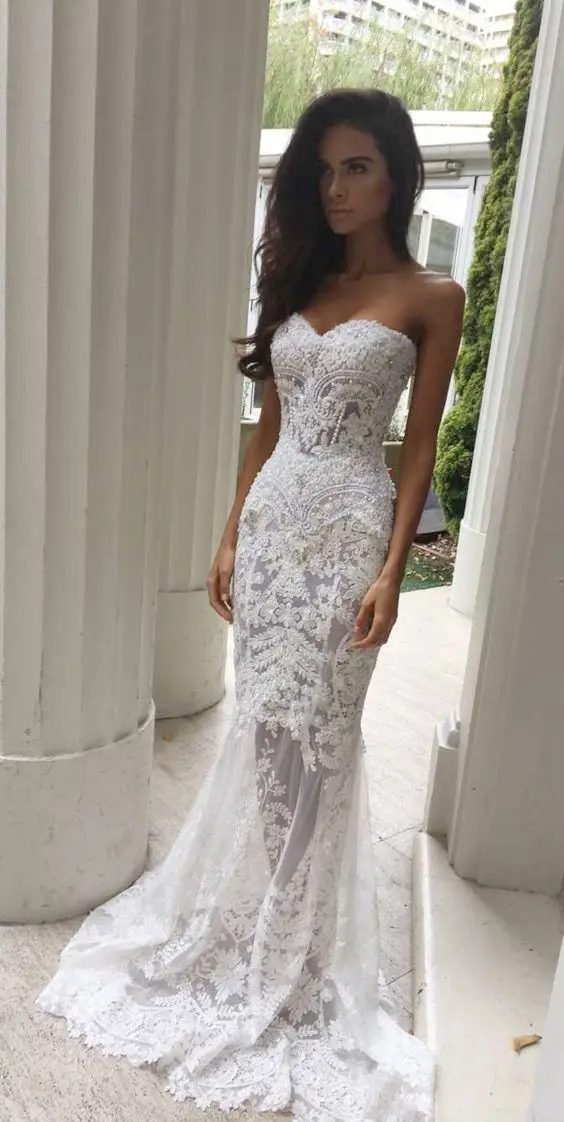 Женское белое кружевное платье без бретелек длиной до пола рукавов вечернее