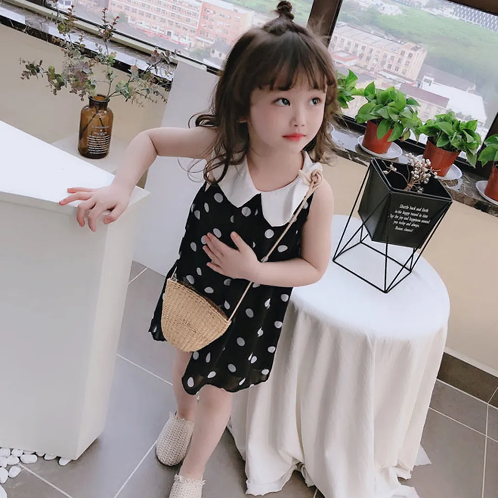 SAGACE/милое летнее платье принцессы в горошек с воротником Питер Пэн для маленьких
