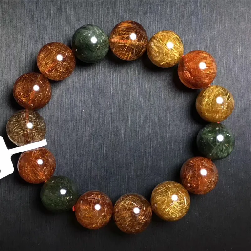 14.5mm Natural Colorful Rutilated Quartz Crystal Bracelet Women Gift Charms Round Bead Stone Cat Eye Stretch Jewelry | Украшения и