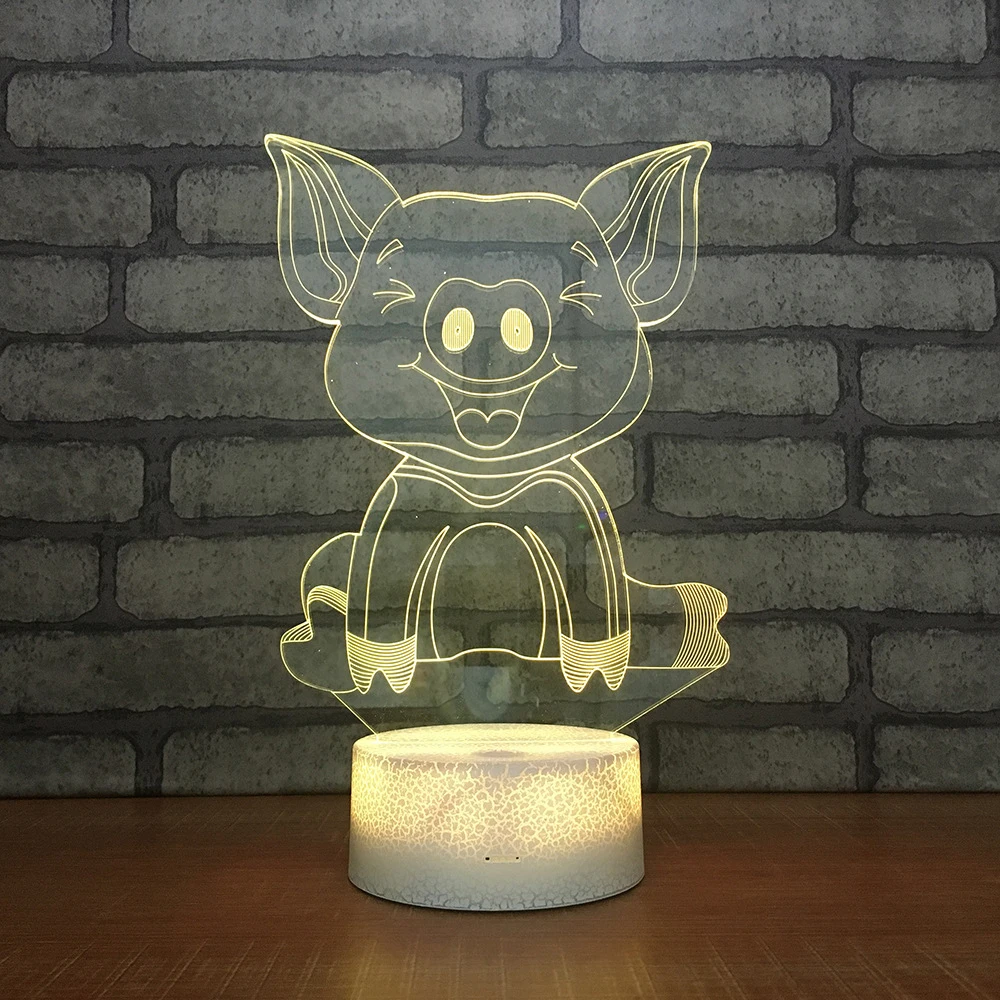 Свинья 3D Светодиодная лампа ночные светильники Новинка Иллюзия Ночная LED с USB