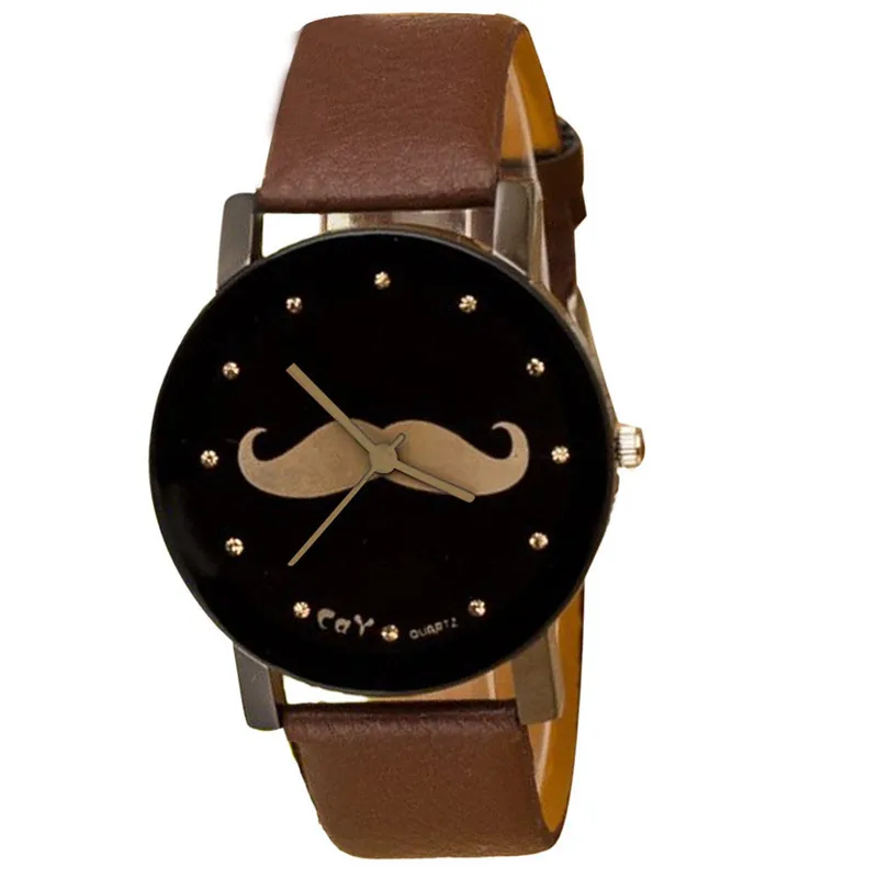 Новые мужские часы с милыми усами женские повседневные кристаллами кожаные