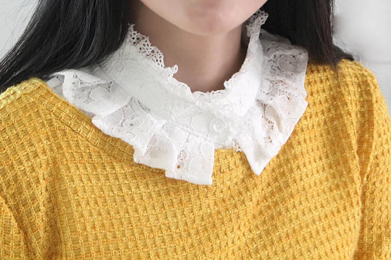 Оригинальная красивая белая кружевная рубашка с имитацией воротника Корейская
