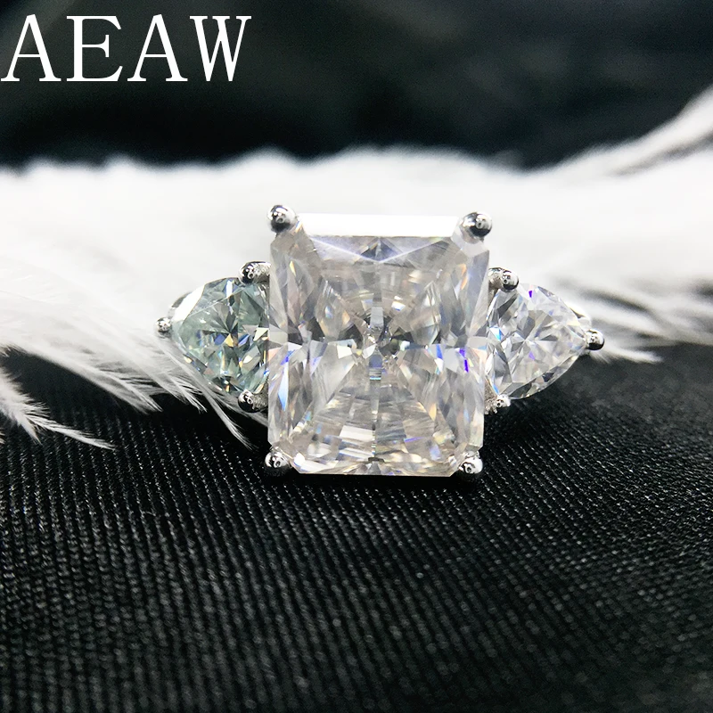 AEAW DF Сияющий граненый обручальное кольцо 4ct 8x10 мм центр с триллионом кольцо на головщину Твердое 14 к белое золото для женщин