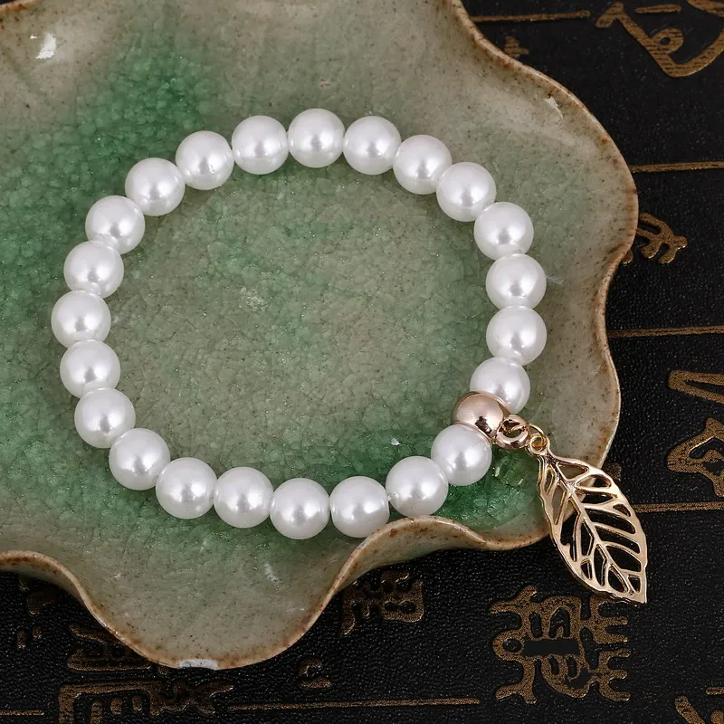 Европейский растягивающийся искусственный жемчуг белые браслеты золотого цвета