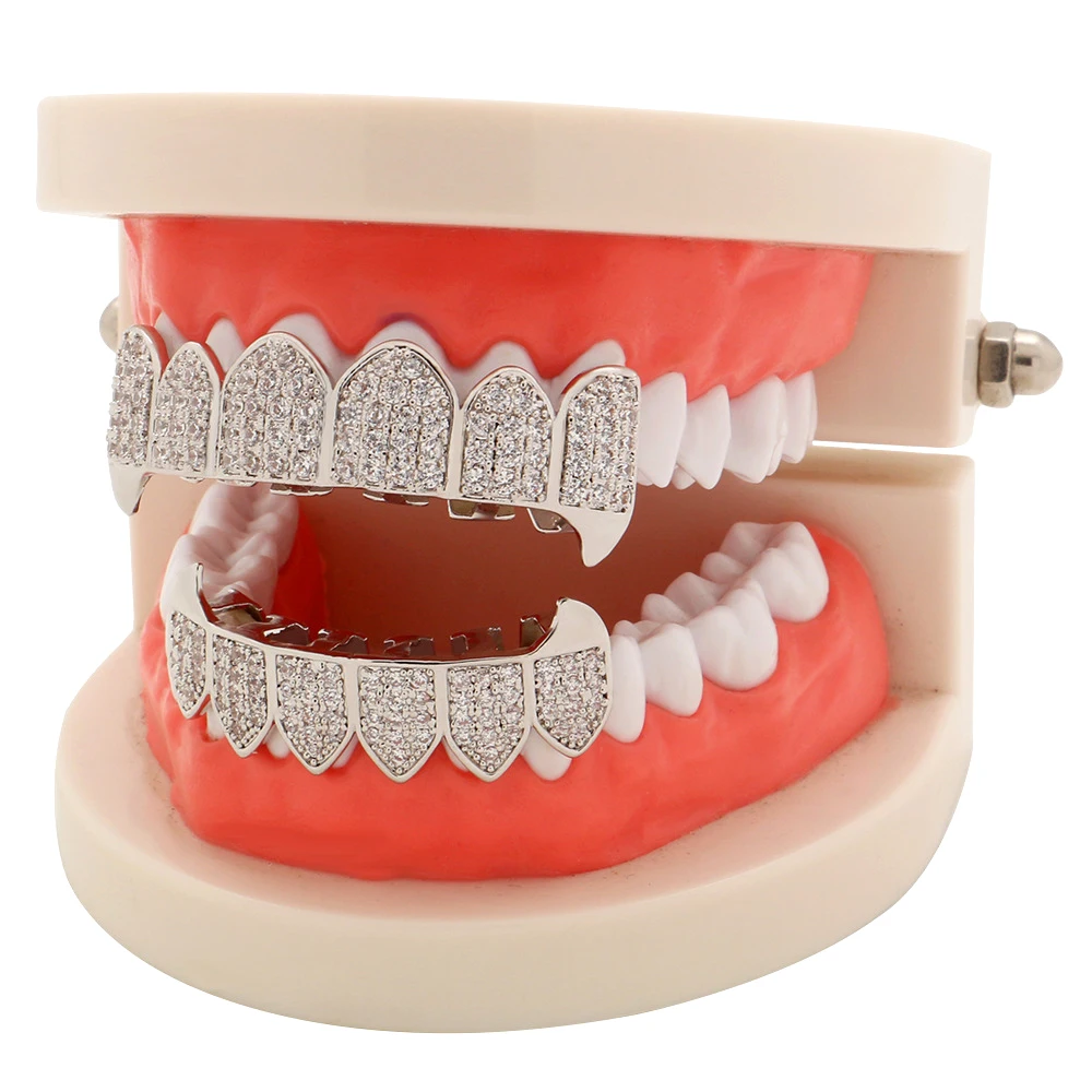 Хип-хоп зубные решетки золотого и серебристого цвета покрытые Iced out Grillz на заказ косплей имитация алмазных зубов колпачок сверху и снизу Grillz кепки