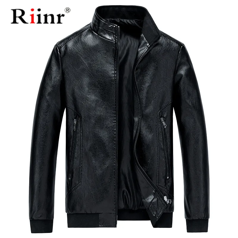 Riinr 2019 Новая модная Осенняя мужская кожаная куртка плюс размер 5XL черные