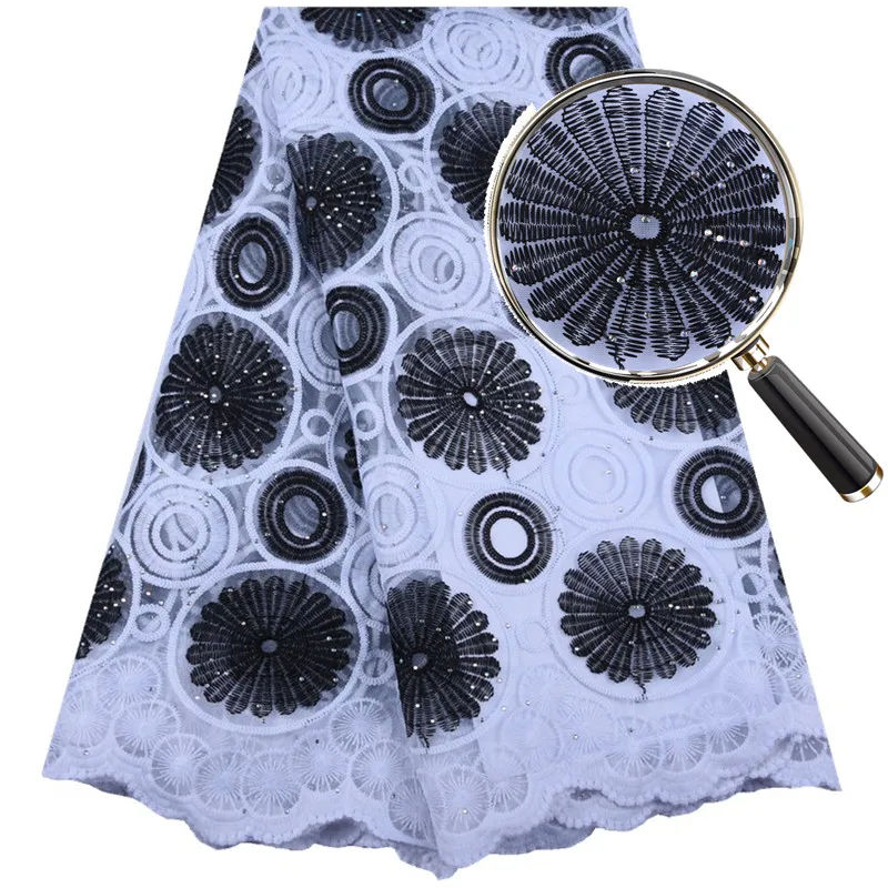 

Black Nigerian Lace Fabric Latest Milk Silk Lace Fabric High Quality French Milk Silk Lace Fabric With Stones For Dress SewF1564