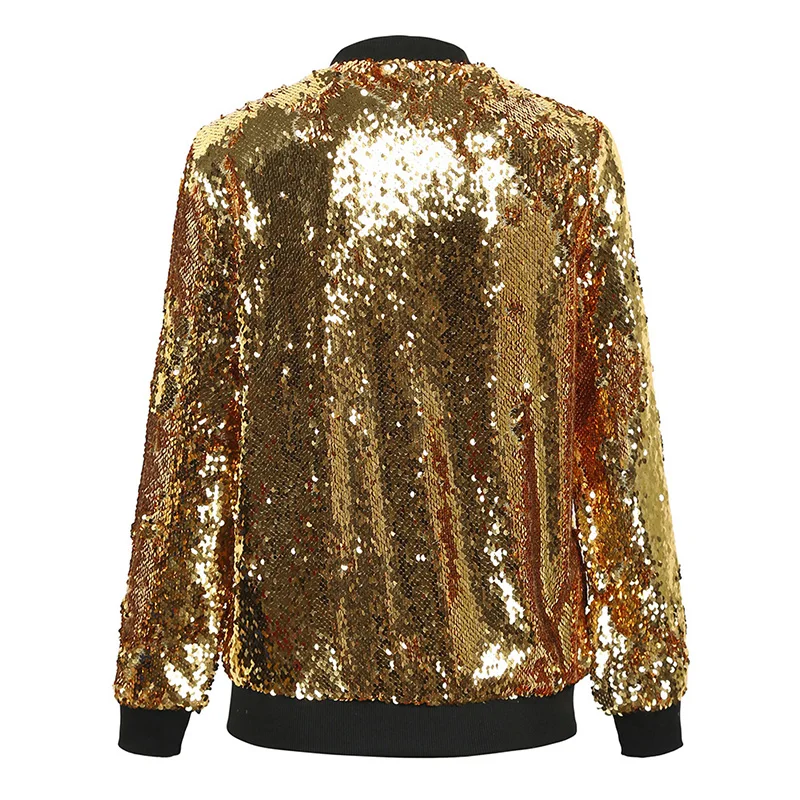 Spring Autumn Women Sequin Coat Green Bomber Jacket Long Sleeve Zipper Streetwear Tunic Loose Casual Basic Lady Outwear XXL