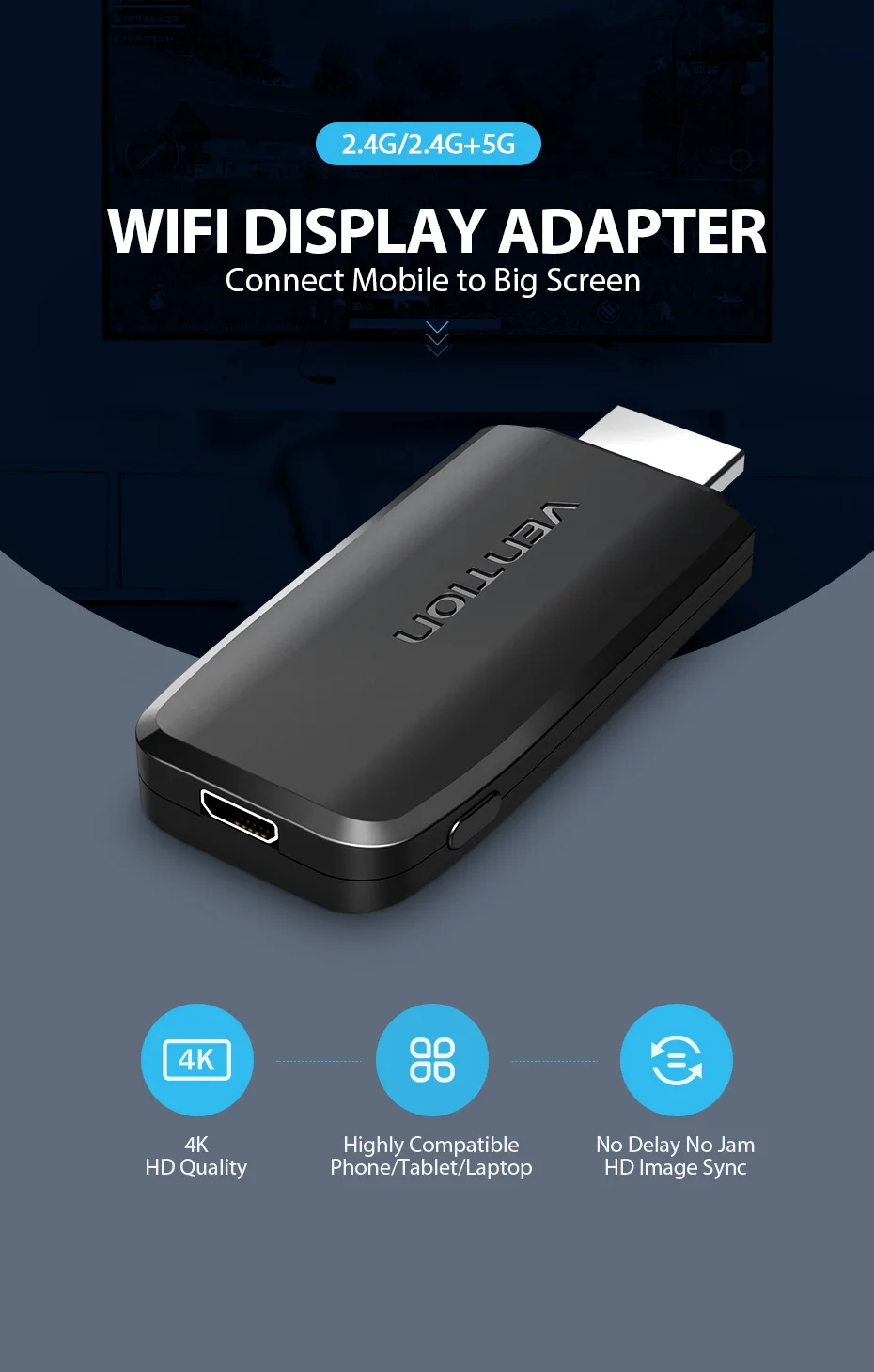 Vention Miracast беспроводной Wifi HDMI 4k HDMI Поддержка 5G/2,4G Ezcast AirPlay tv для iPhone X 8 7 Plus huawei P20 дисплей проектор