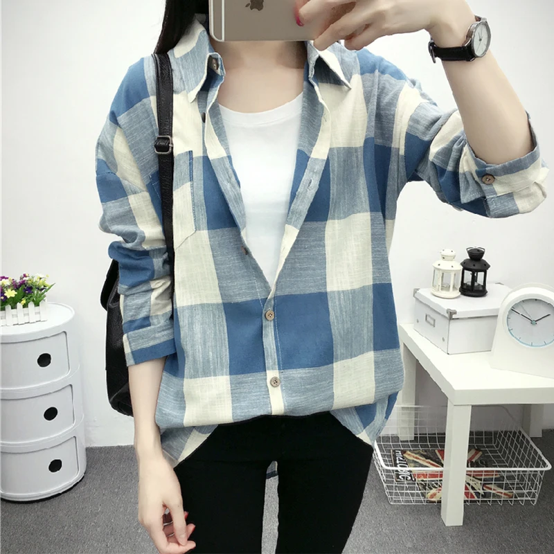 Рубашка женская с карманами длинным рукавом повседневная синяя черная 2019|Блузки|