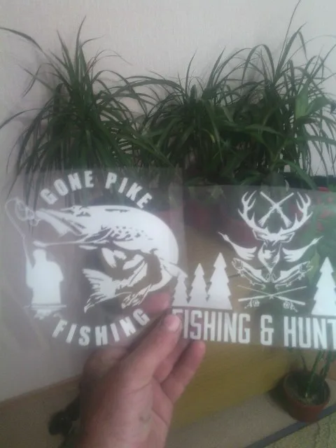 

17.8*13.7cm Fishing Hunting Shop Hunter Fisherman Vinyl Stickers Decals Reflective Material Black/White