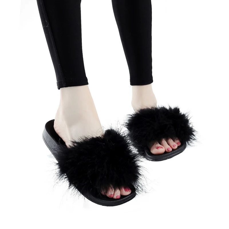 Дорога трек пушистый слайд сладкий Перо толстая подошва пляжные женские