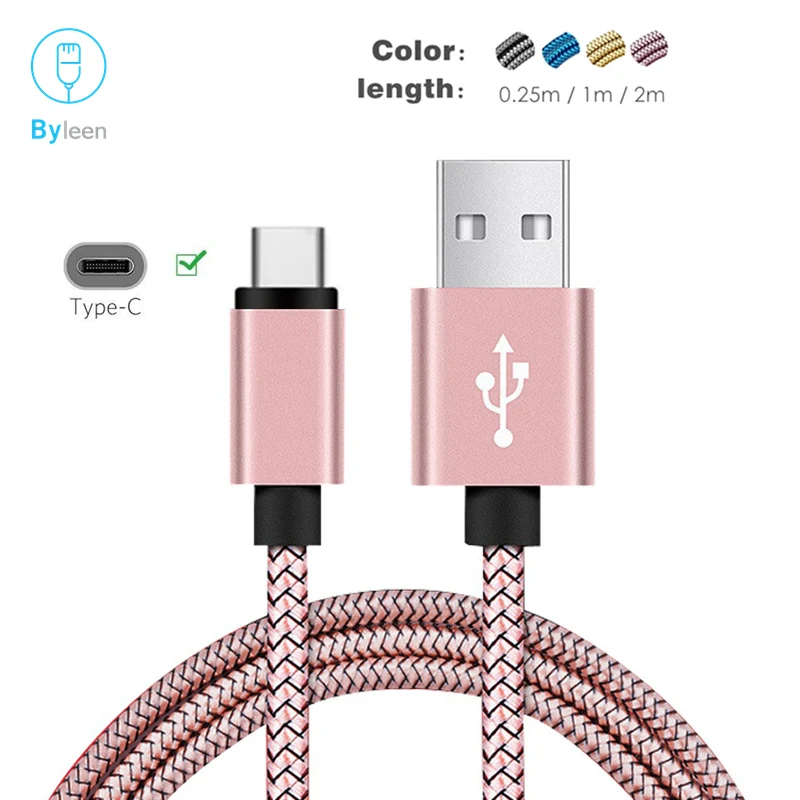 Кабель USB Type C для Samsung S9 S10 + Plus Xiaomi Mi 9 8 Se 6x mia1 a2 Oneplus 7 6 5t розовое золото быстрая