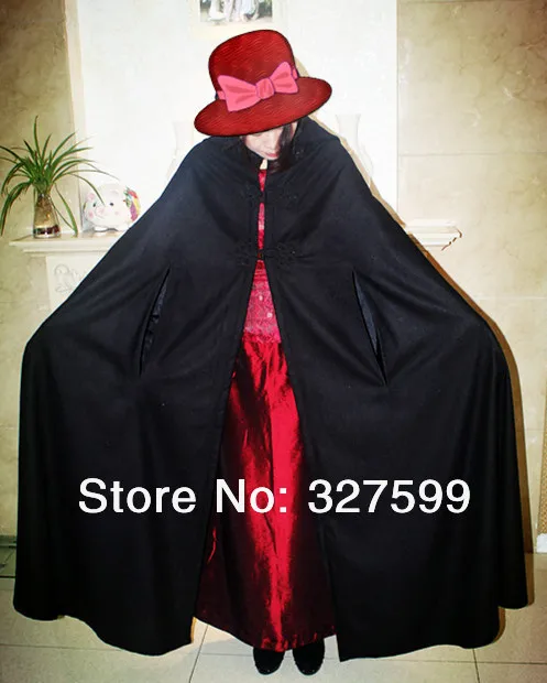Черный шерстяной с капюшоном Готический Хэллоуин PartyAdult плащ Wicca халат