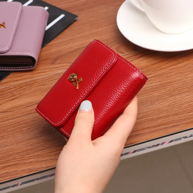 Rose wine red Маленький женский кошелек, короткий клатч, Rfid, кредитный держатель для карт, Дамский кошелек для монет, кошелек из натуральной кожи, женский кошелек, карман для денег - Цвет: Rose wine red
