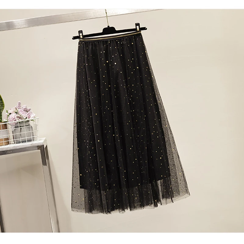 Faldas mujer moda 2019 летние юбки Харадзюку Женская расшитая блестками Звезда сетка