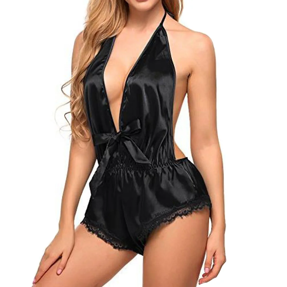 2019 женское атласное белье ночное Дамское сексуальное шелковое боди Babydoll ночная
