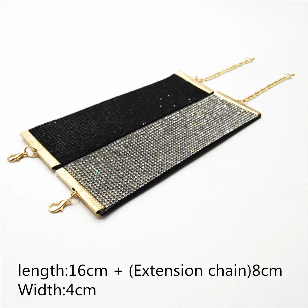 Черные дизайнерские великолепные модные кожаные браслеты Стразы с широкими