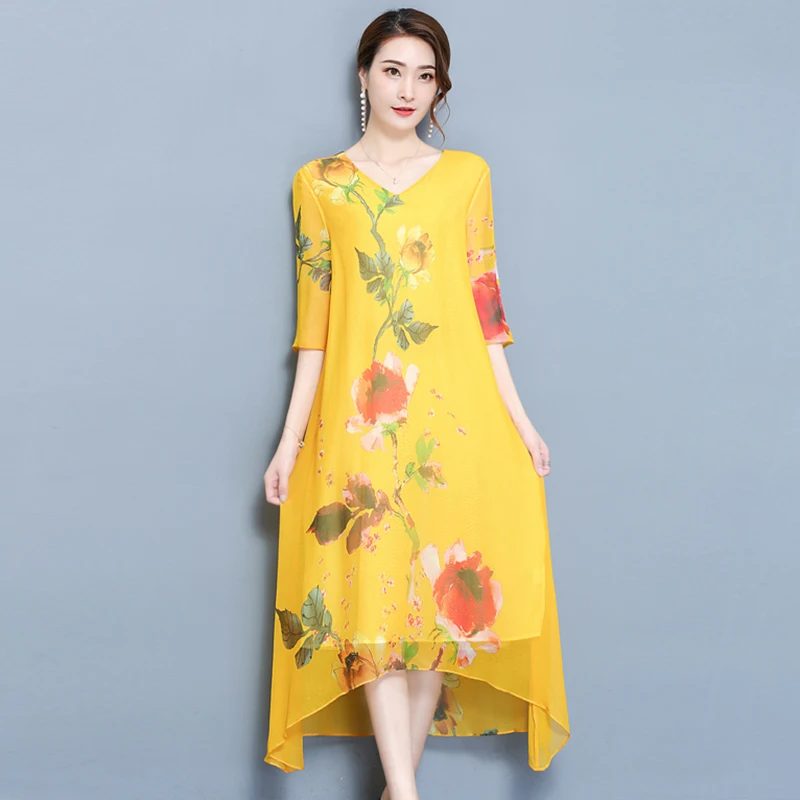 2018 летнее новое женское длинное платье большого размера шифоновое с коротким