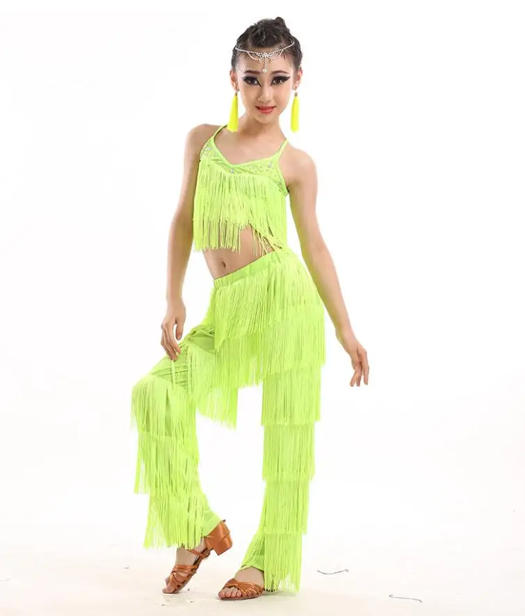Latin Dance Dresses For Sale Ballroom Plus Size Fringe Tassel Dress Pants Sequin Fringe Salsa Samba Costume Kids Girls