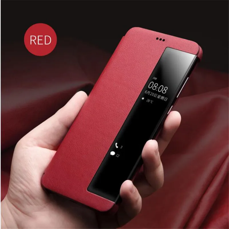 

QIALINO Genuine Leather Window Flip Case for Huawei Ascend P20 Smart View Sleep Wake Up Function Phone Cover for Huawei P20 Pro