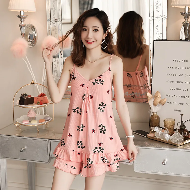 Сексуальная пижама с кружевным хлопковым ремешком жилет и пижамные шорты Femme