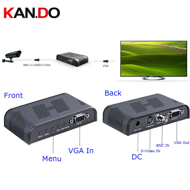 

7505 Ultra HD 1080P BNC + S - Video to VGA AV Adapter for Computer HDTV Projector ( AC 100 - 240V ) BLACK