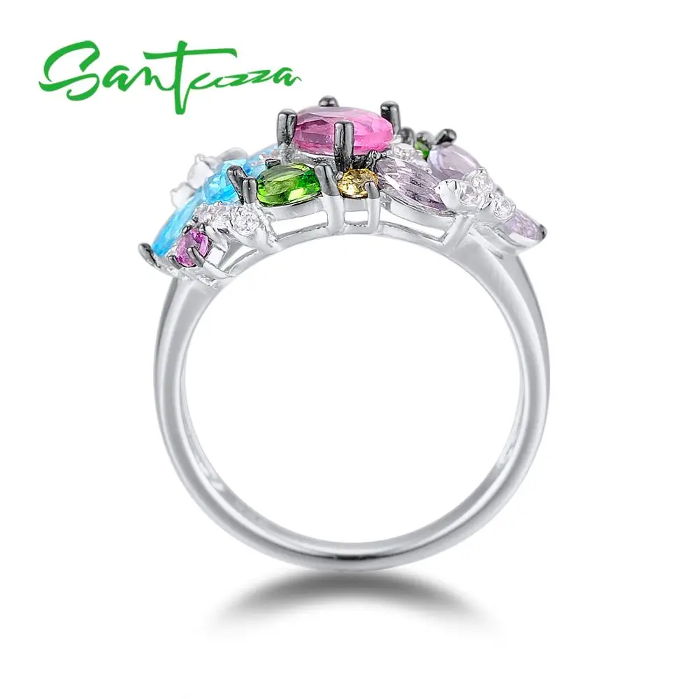 SANTUZZA, серебряное кольцо для женщин, 925 пробы, серебряные Модные кольца для женщин, цветные камни, кубический цирконий, кольца, вечерние ювелирные изделия