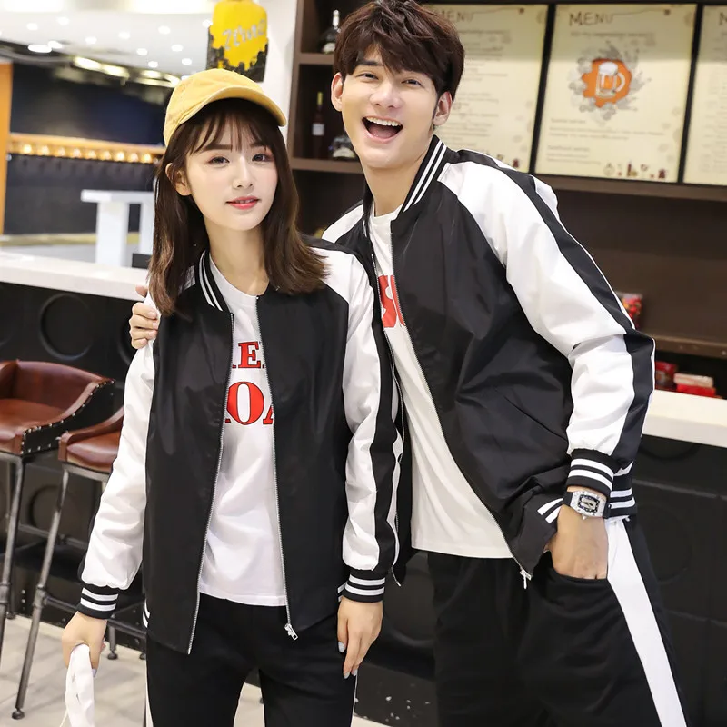 Пара куртка 2018 Весна Осень корейский стиль цветной блок бейсбольная форма Плюс
