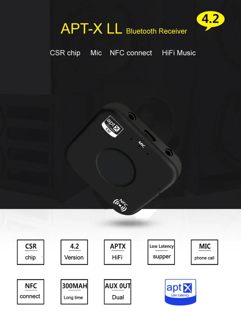 NFC APT-X Bluetooth 4,2 аудио приемник для звуковой системы bluetooth-ресивер приемник bluetooth динамик для Автомобильный кабель для входа внешнего сигнала SPB7
