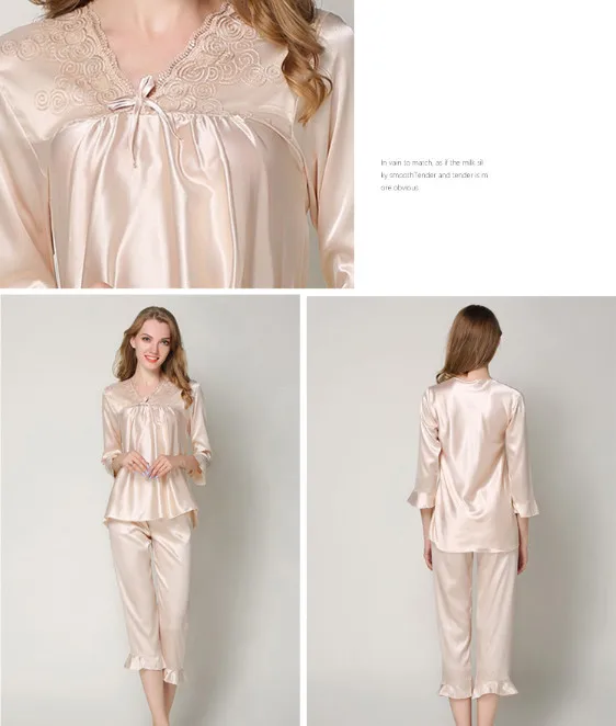 Женские Классические Атласный пижамный комплект ночное белье Loungewear шелковые