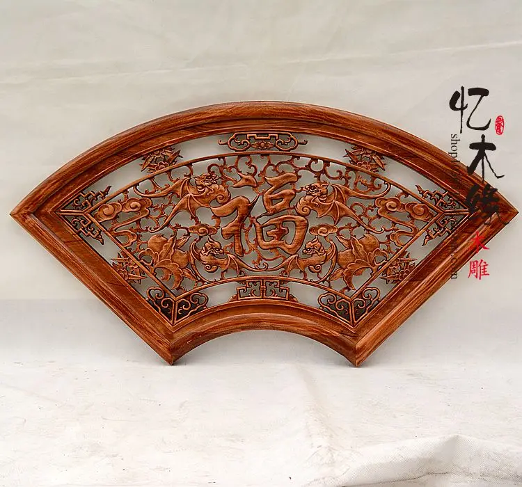 

Dongyang camphor wood window mural pendant pendant fan Five blessings descend upon the house living room carving wood panel