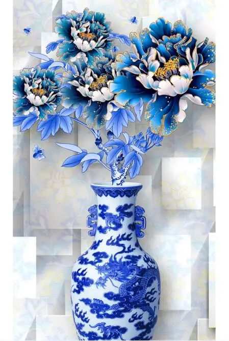Ваза с голубыми пионами настенная фотобумага для стен гостиной Цветочная бумага