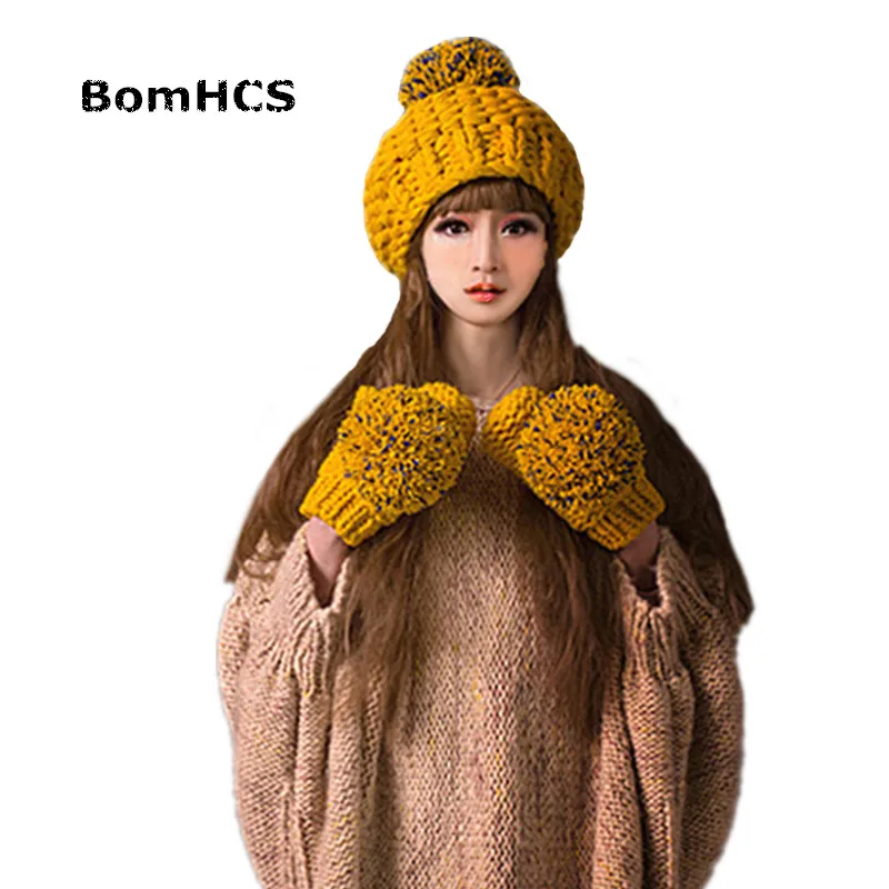 Шарф и перчатки шапка BomHCS (3 шт.) милые женские зимние теплые вязаные крючком шапки