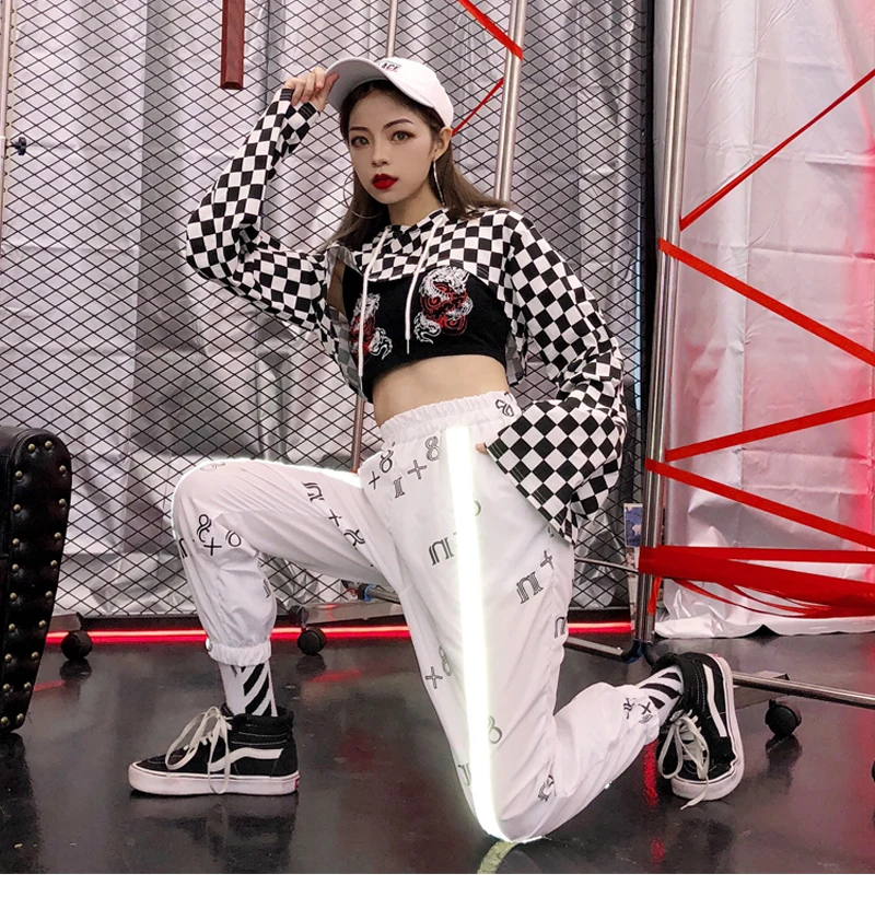 CheerSolo Hip Hop Pant Women Loose Streetwear Sweat Pants Harajuku Sweatpant Punk Rock Side Striped Print Trousers Clothes | Женская