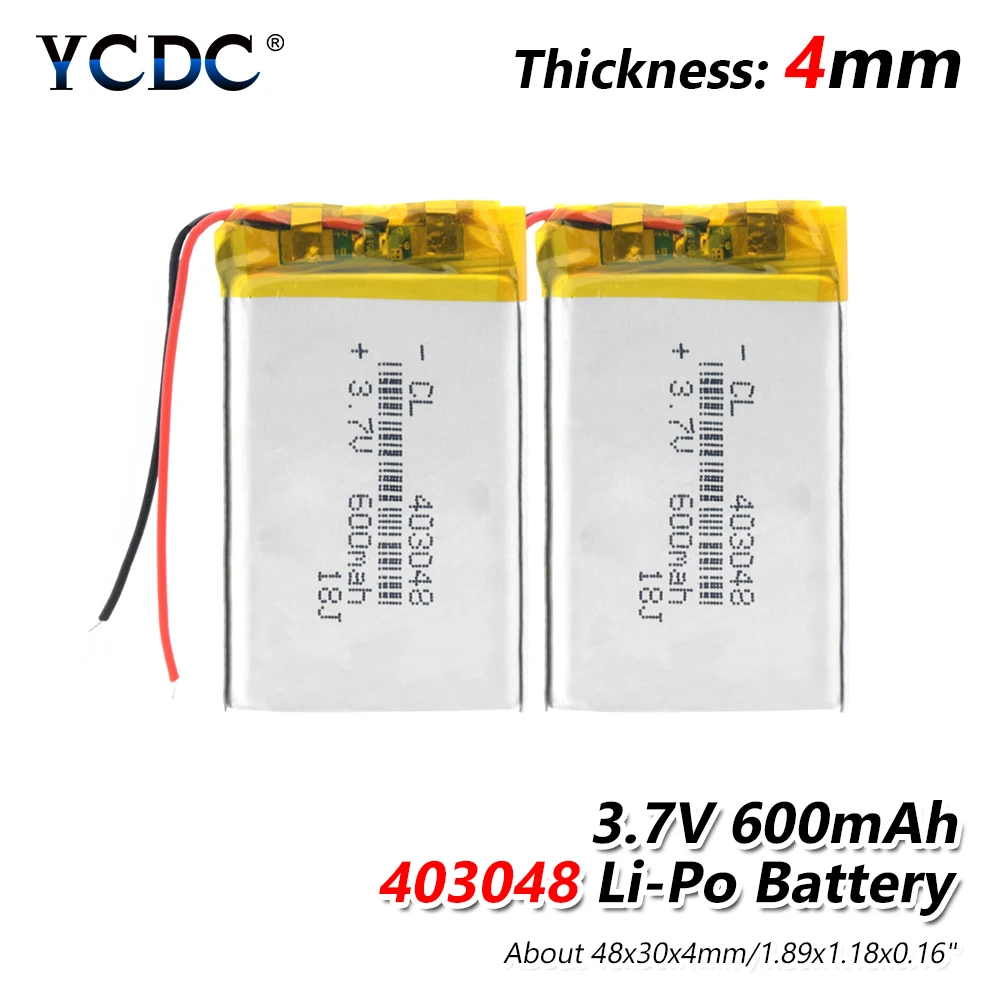 2 Pieces 403048 3,7 V 600mah 043048 литий-полимерный аккумулятор с защитной платой для MP3 MP4 MP5 DVR DVD Bluetooth GSP цифровых продуктов - Цвет: 2 Pieces