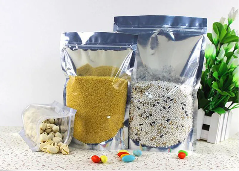 100 упаковок серебристая алюминиевая фольга сумка на молнии для длительного