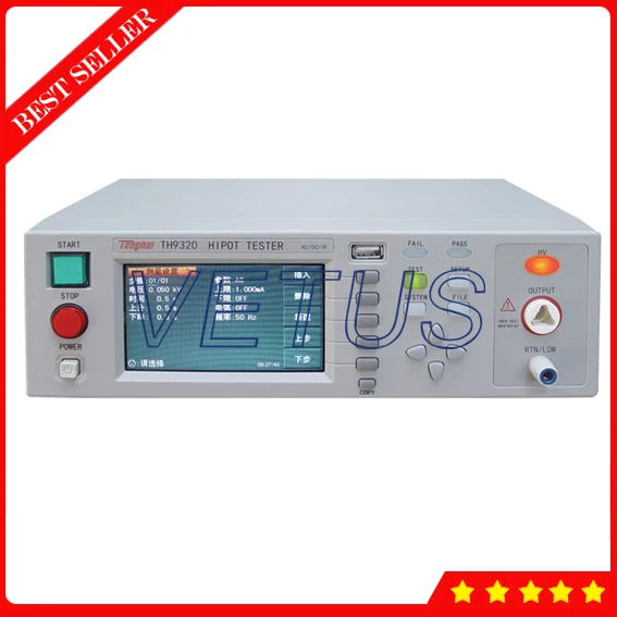 

Тестер Hipot с дисплеем TH9320 TFT-LCD с измерительным диапазоном переменного тока: 5kV/20mA, DC6kV/10mA