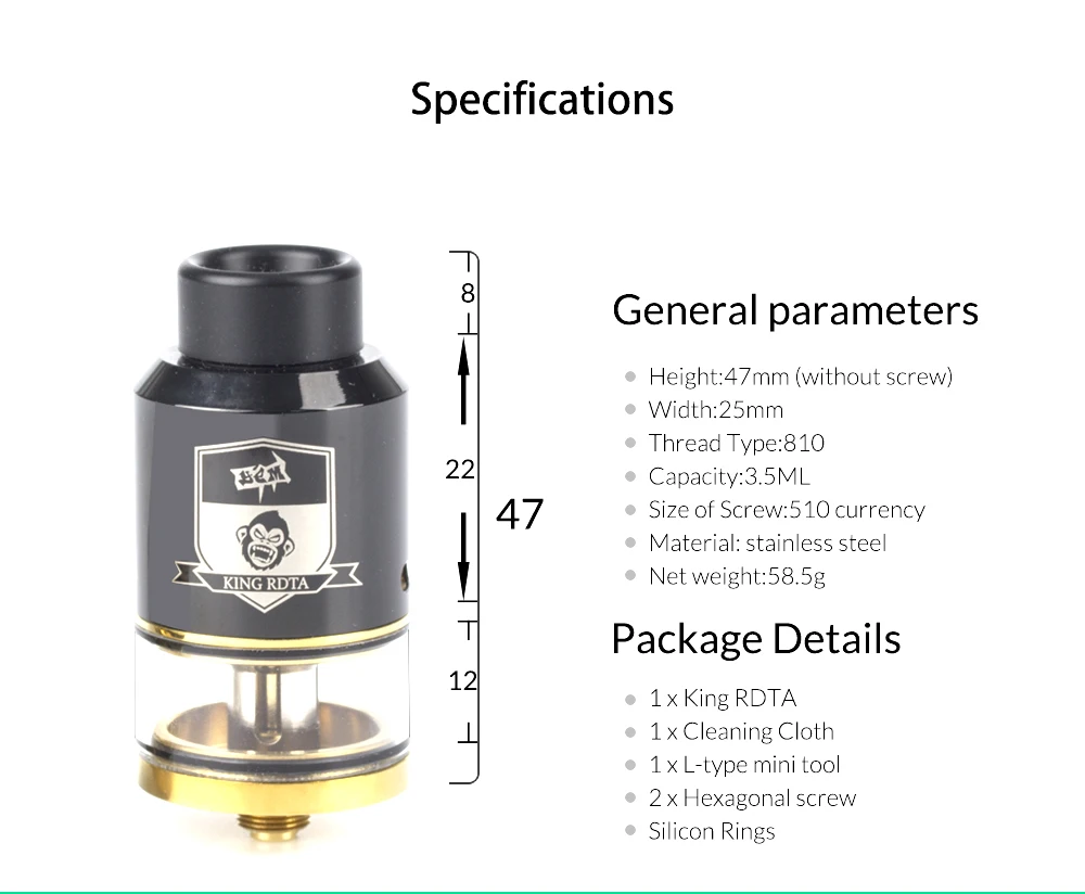 Катушка отец король стиль RTA RDA RDTA 3,5 мл емкость 25 мм диаметр бака для Vape коробка мод электронная сигарета распылитель для кальяна