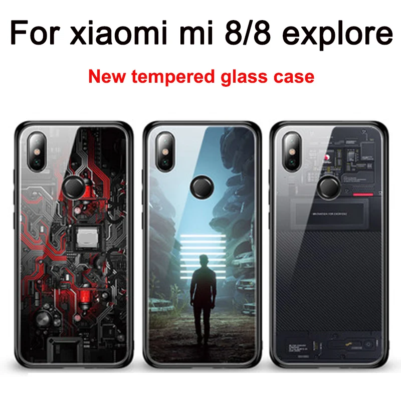 Закаленное стекло задняя крышка для xiaomi mi 8 Исследуйте защитные чехлы Ретро Чехол