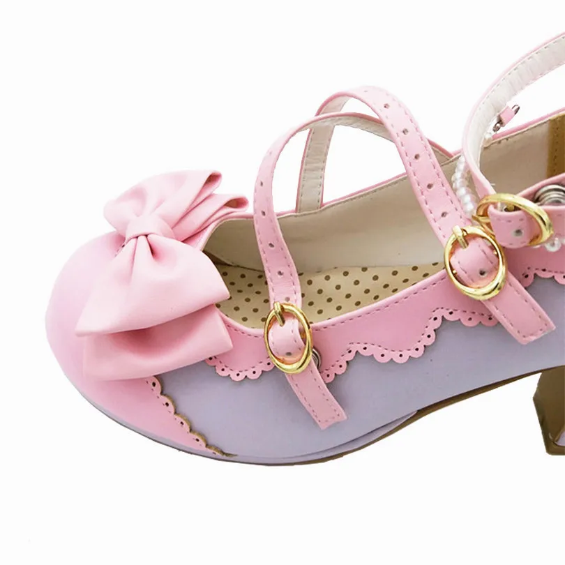 LIN KING/большие размеры; милые женские туфли-лодочки с круглым носком в стиле Лолиты; сезон весна-осень; обувь принцессы в стиле каваи; женская обувь на высоком каблуке для костюмированной вечеринки