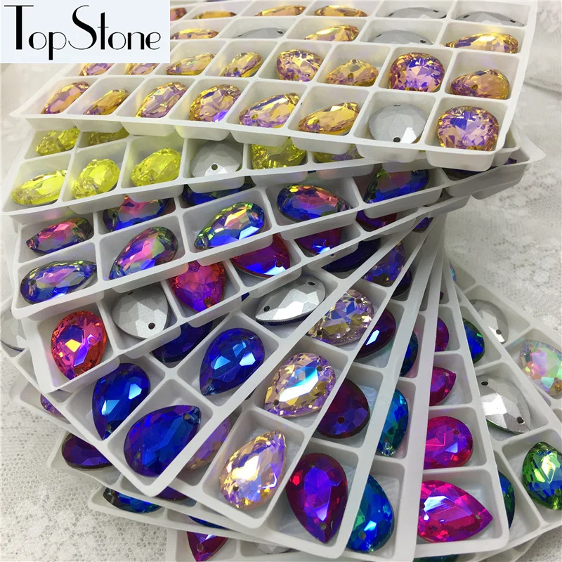 TopStone хрустальные стеклянные острые шитые свободные бусины цвета AB капли для