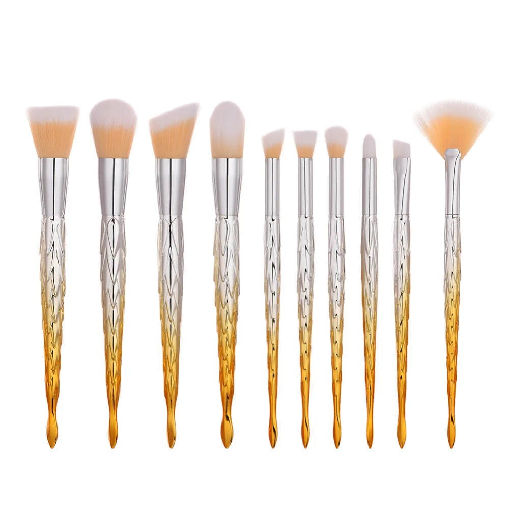 10pcs Professional Gradient Color Makeup Brushes Luxury Diamond Foundation Concealer Blushes Brushes Cosmetic Tool
