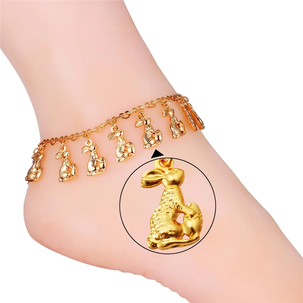 Браслет на ногу в виде кролика Kpop цепочка для женщин желтая