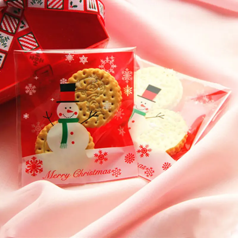 100 шт./лот красный Рождественский Снеговик клейкая сумка печенье diy Подарочные