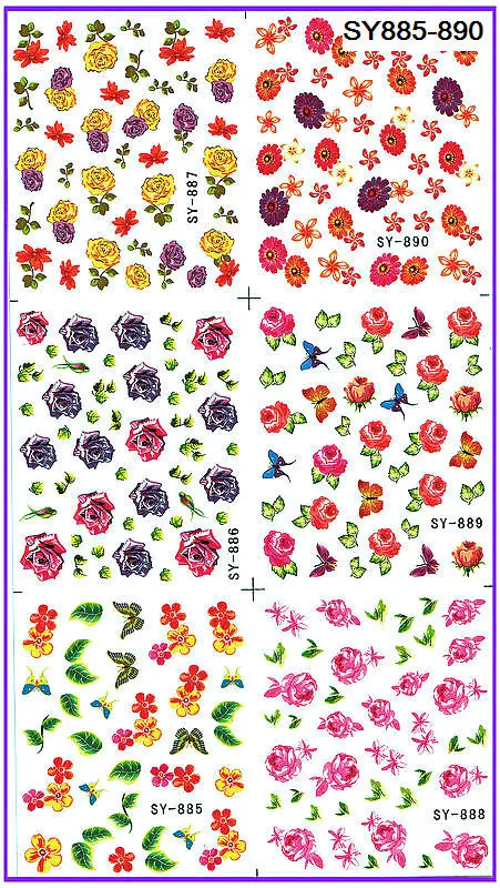 

6 PACK/ LOT GLITTER WATER DECAL NAIL ART NAIL STICKER FLOWER VINE GRASS SY885-890